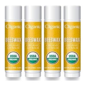 Pack of 4 Cliganic Organic Natural Lip Balm - Bees Wax